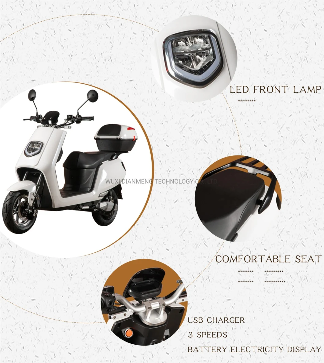 Removable Lithium Battery 2kw 3kw Electric Moped City Electric Scooter EEC